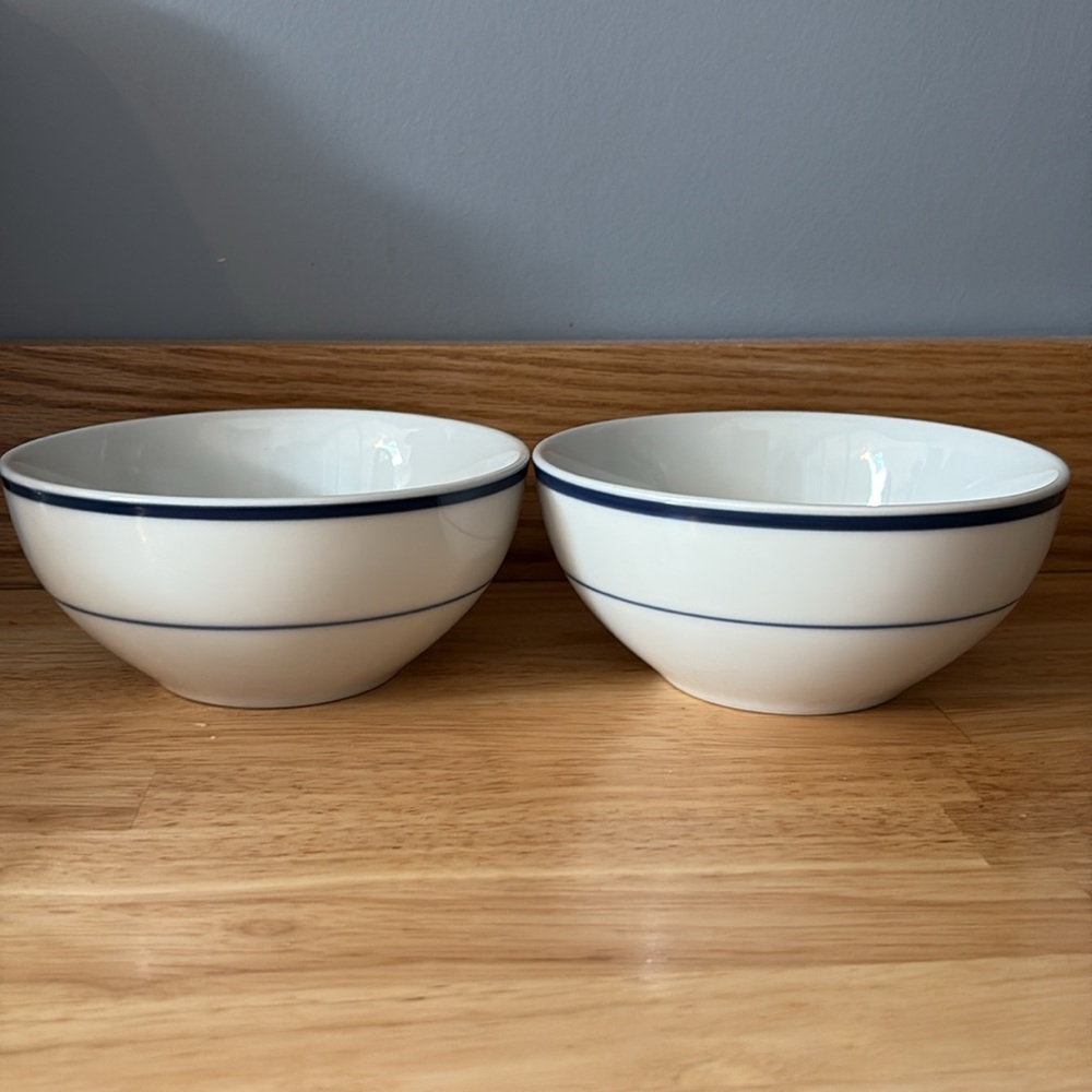 maitre d by Oneida porcelain bowls 2 blue and white